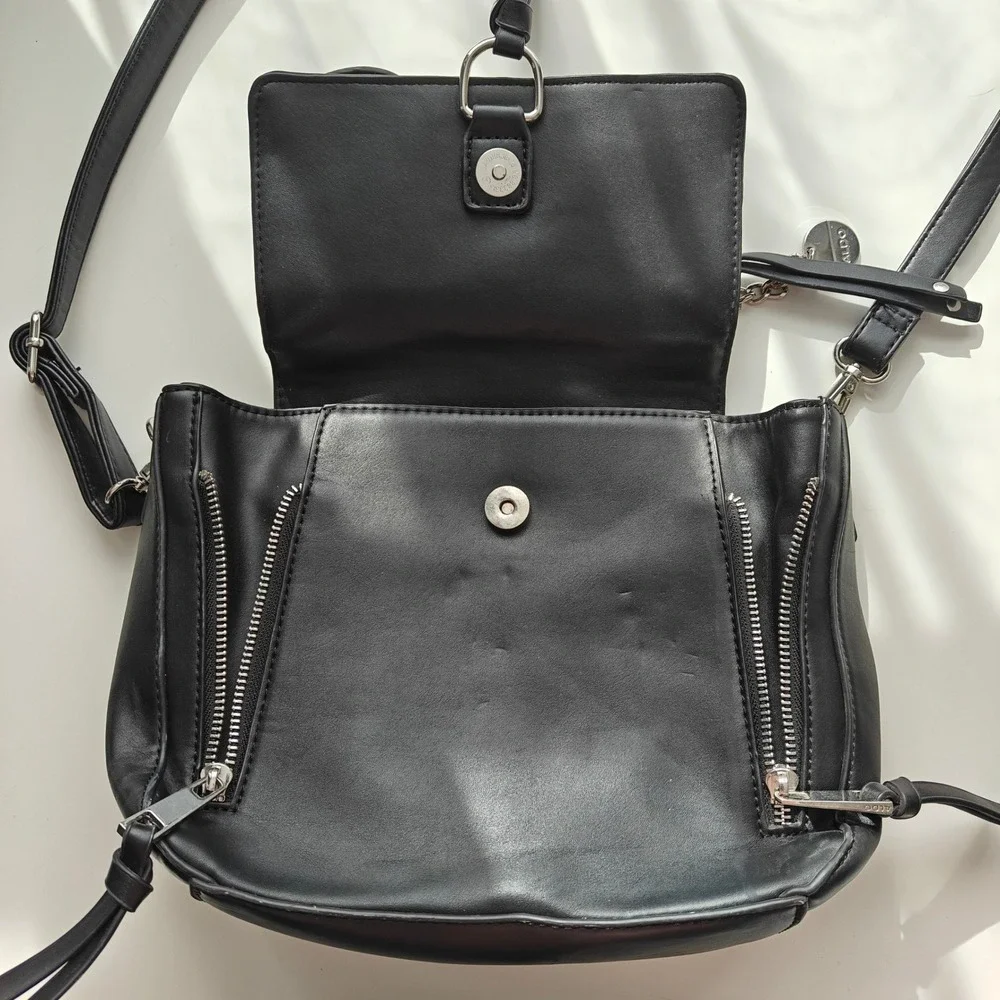 Aldo Black Studded Crossbody Bag Silver Hardware Moto Rocker Satchel Handbag
